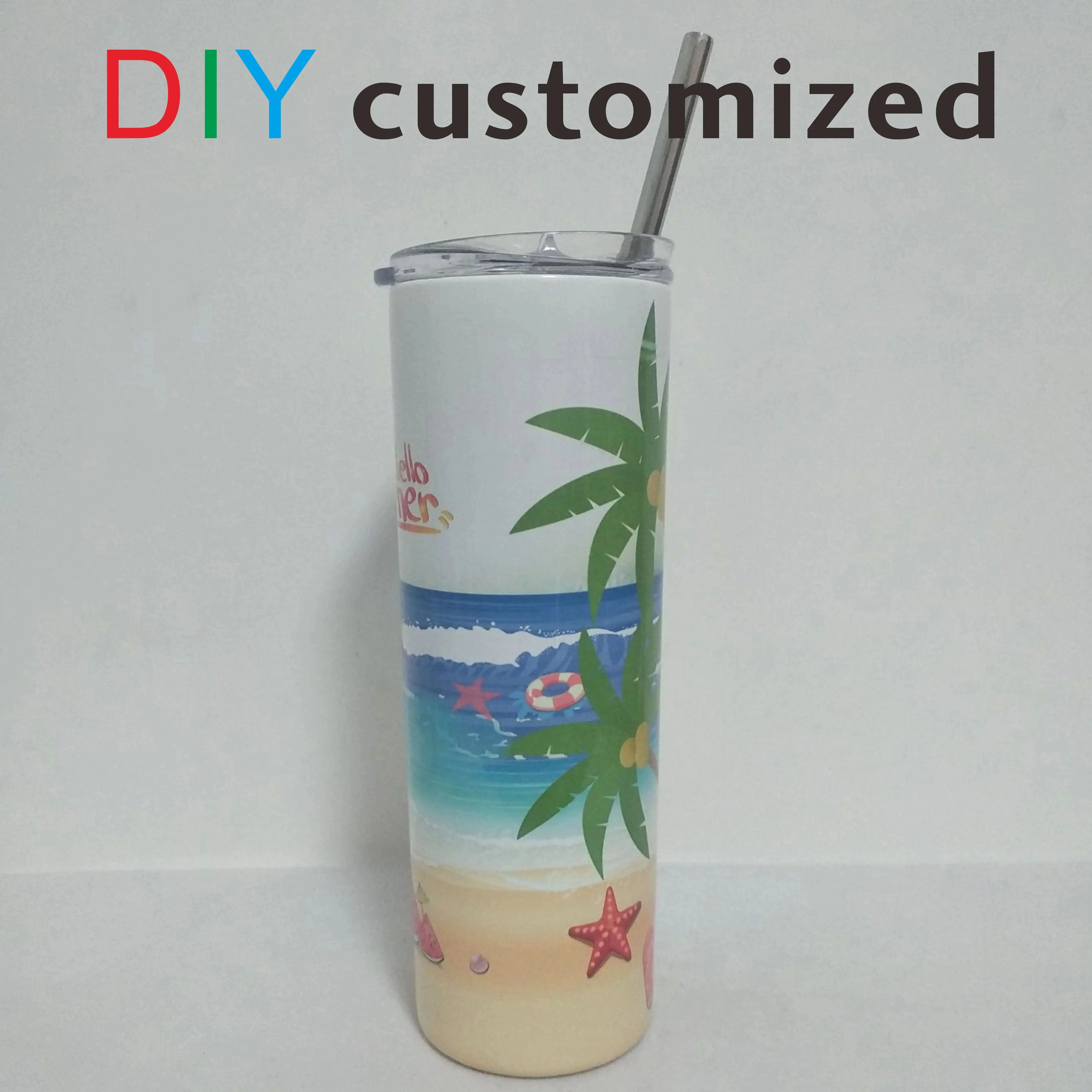 DIY Customized 600ML 20 OZ Tumbler Full Covered Print Your Photo Colorful Pattern LOGO Stainless Steel Summer Juice Thermos Cup