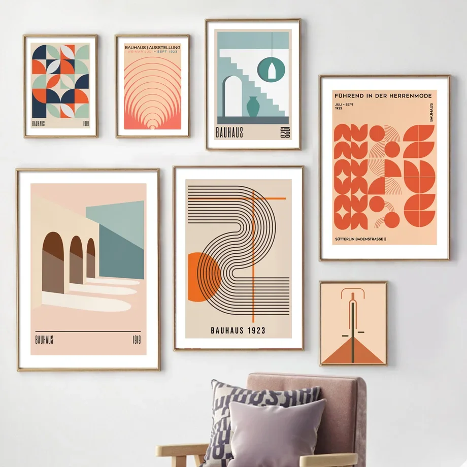 

Bauhaus Expo Canvas Wall Art - Architectural Geometric Abstract Prints Home Decor for Living Room