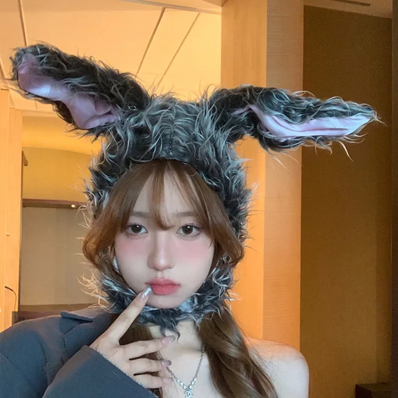 Kawaii Rabbit Bunny Ears Hats Women Girls Cute Earflap Caps Warmer Head Spring Winter Party Cosplay Hats for Women Girls Beanie