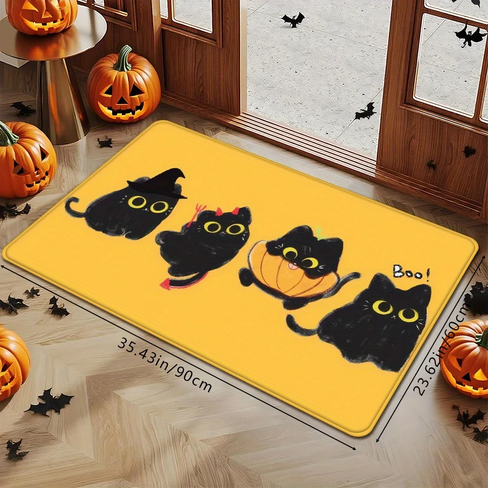 Cute Cat Silhouette & Paw Print Doormat - Natural Coir Entrance Mat for Pet Lovers, Non-Slip Indoor/Outdoor Floor Rug view 4