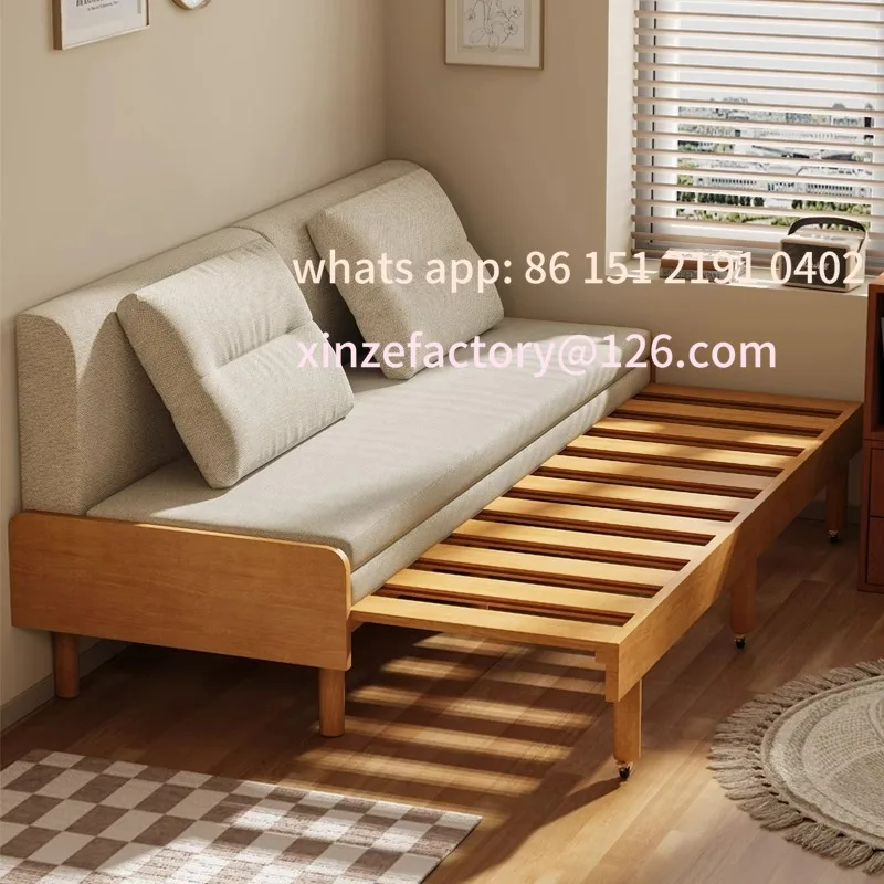 Customizable retractable bed Small apartment folding sofa bed for study Solid wood dual-purpose double single sitting