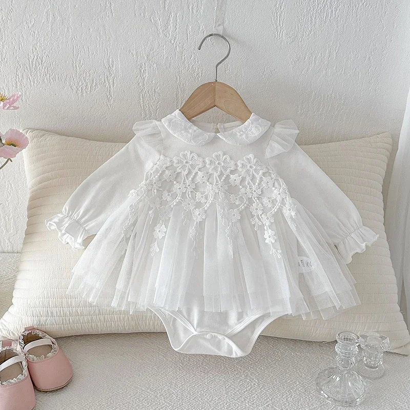 

Новинка 2026: Весенний комбинезон для новорожденных девочек, с длинным рукавом, из хлопка с сетчатыми вставками, для малышей 0-24 месяцев.