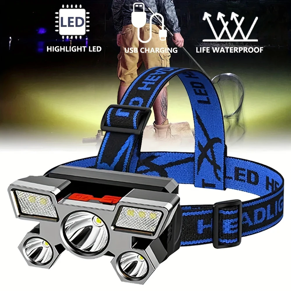 Super Bright Headlights USB Rechargeable Portable Night Flashlight Waterproof Headlamp for Outdoor Fishing Camping Adventure