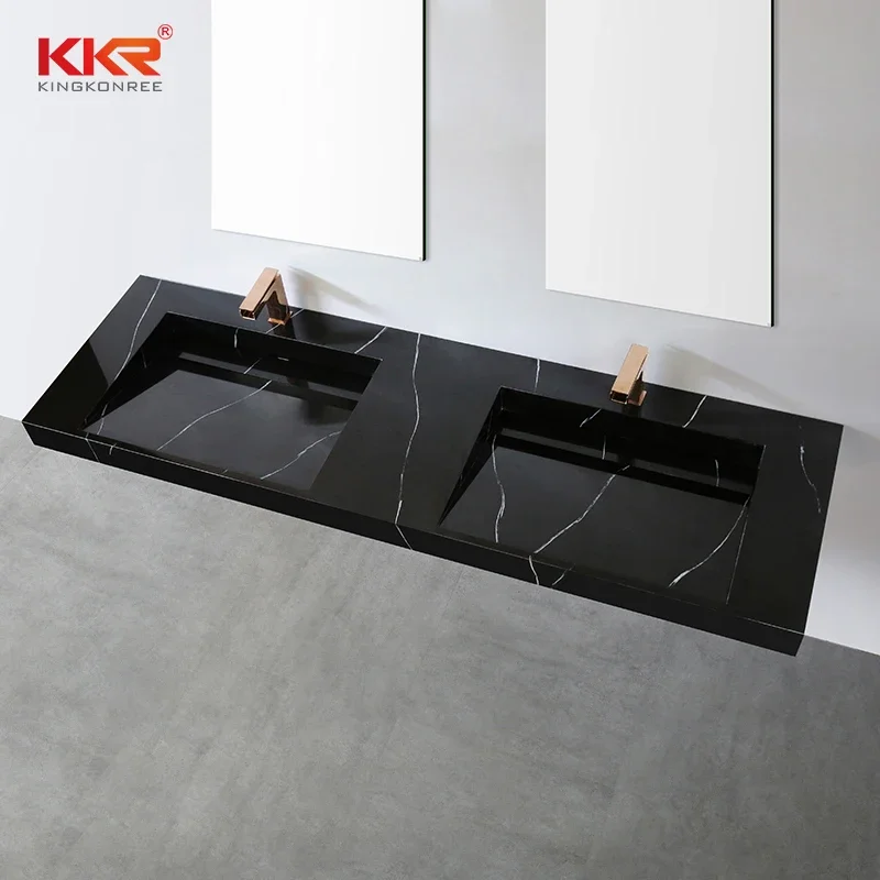 Wholesale Modern Sanitary Wares Washroom Vessel Sink Black Marble Wash Basin Maeble Texture Stone Sink Vanity