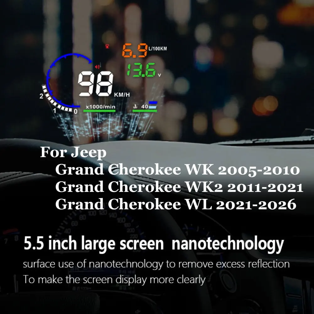 Car HUD Head Up Display LED Windshield Projection For Jeep Grand Cherokee WK 2005-2010  WK2 2011-2021 WL 2021-2026