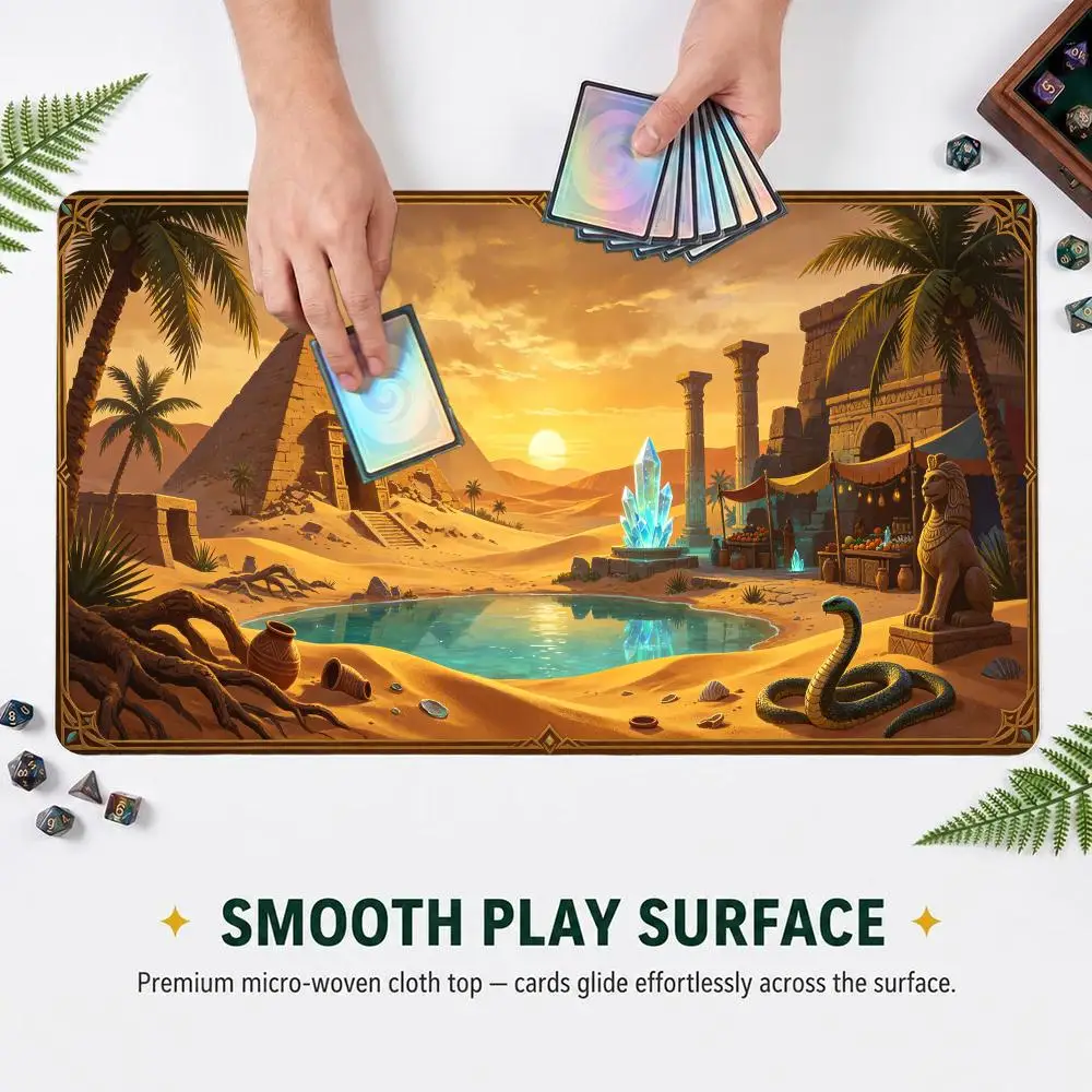 Ancient Egypt Desert Oasis Pyramid TCG Play mat With Game Zones Large Anti‑Slip Desk mat For Card Game Mouse pad
