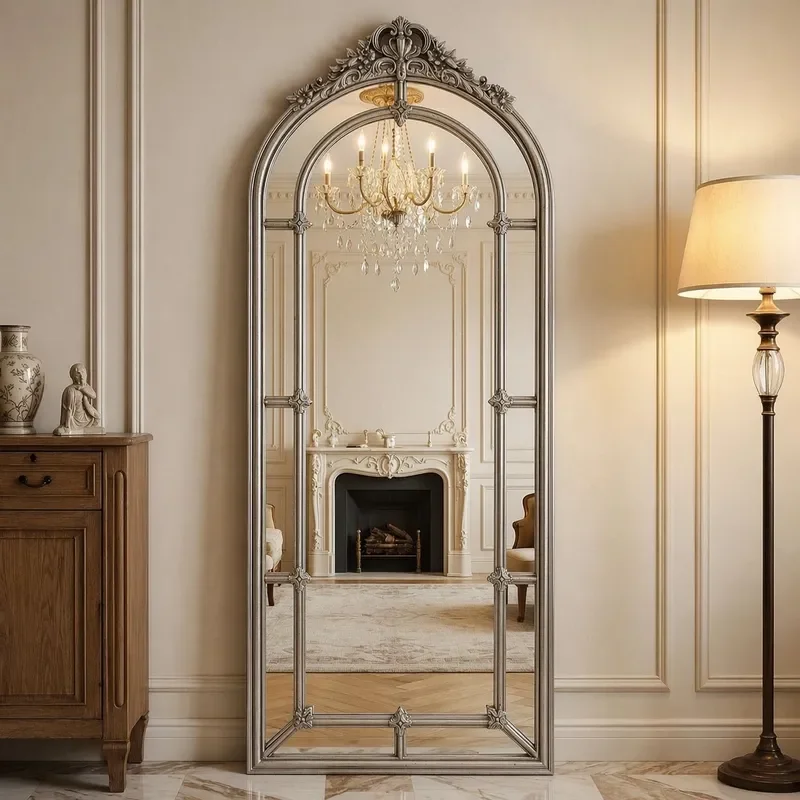 Retro Full Body Floor Mirror French Style Large Hanging Dressing Mirror for Living Room Corridor Clothing Store Fitting Room