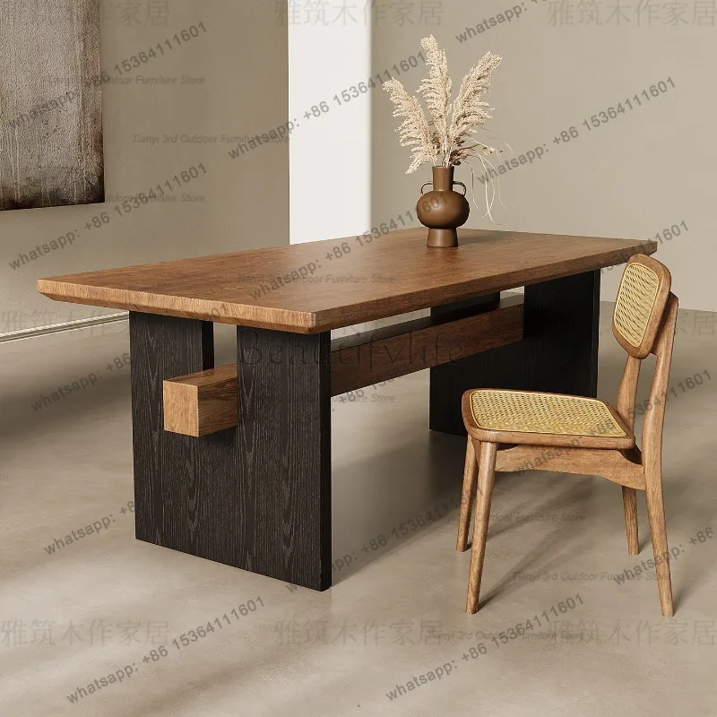 zj.Luxury Designer French Retro Dining Table Two-Tone Solid Wood Frame Modern Dining Room Furniture Tavolo Pranzo FYDT