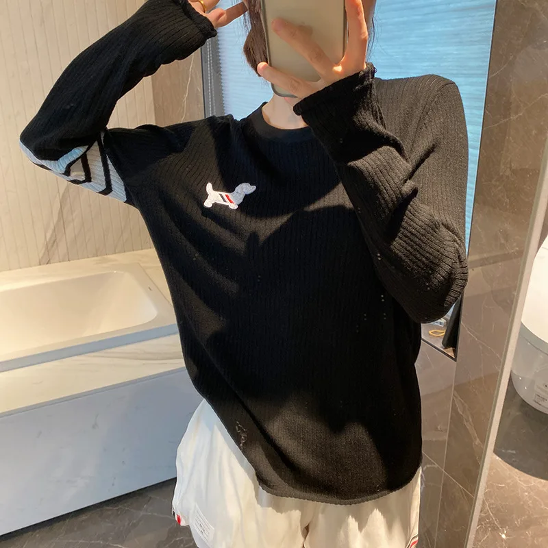 Fashion Brand Early Autumn Loose Thin Knit Base Shirt Summer Sun Protection Shirt Solid Color Simple Tops Elegant Women Sweater