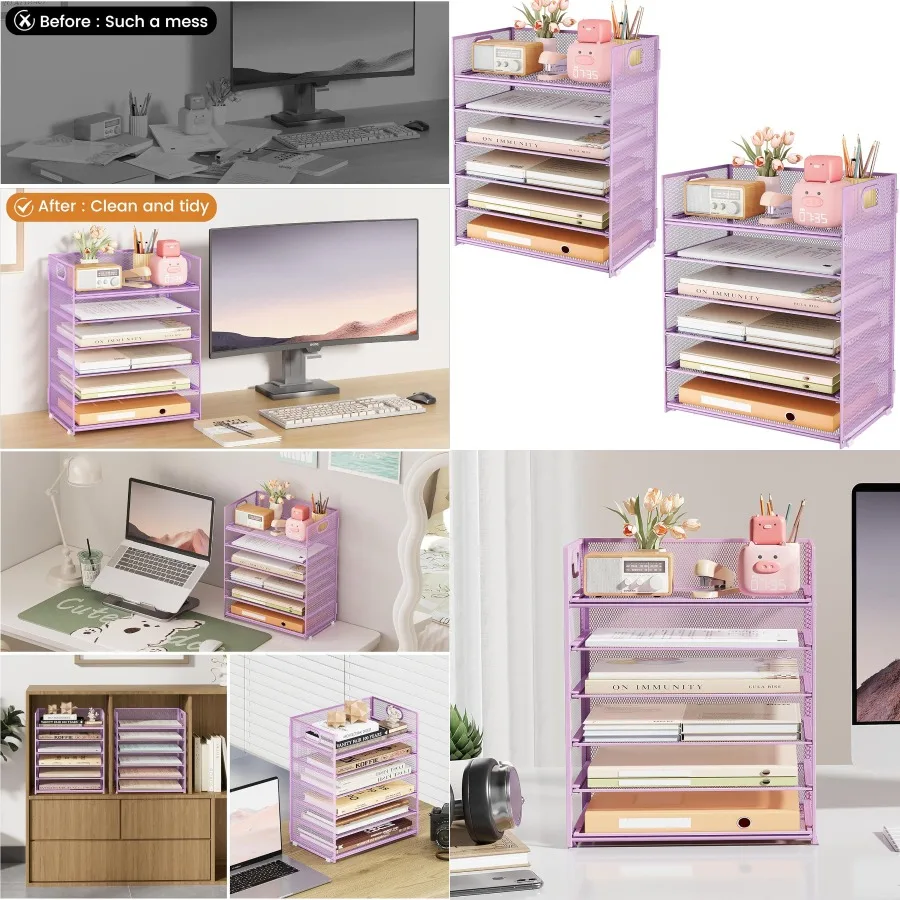 منظم ورق مكتب مكون من 6 طبقات مع مقبض لمساحات العمل في المكتب والمنزل والمدرسة: فارز مستندات فعال وحامل ملحقات #1