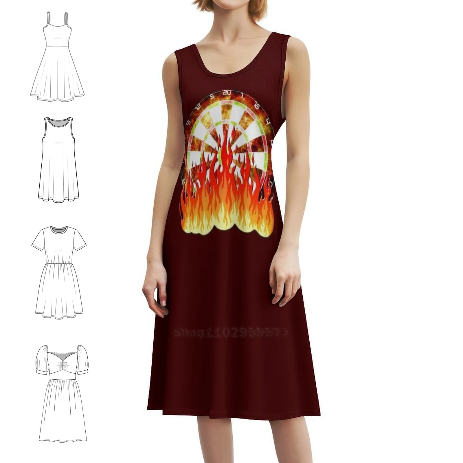 

Darts Fire In The Game On The Dart Board Preppy Style Mini Dress For Women A-Line Loose Fit Casual Day Dress Darts Steel Darts