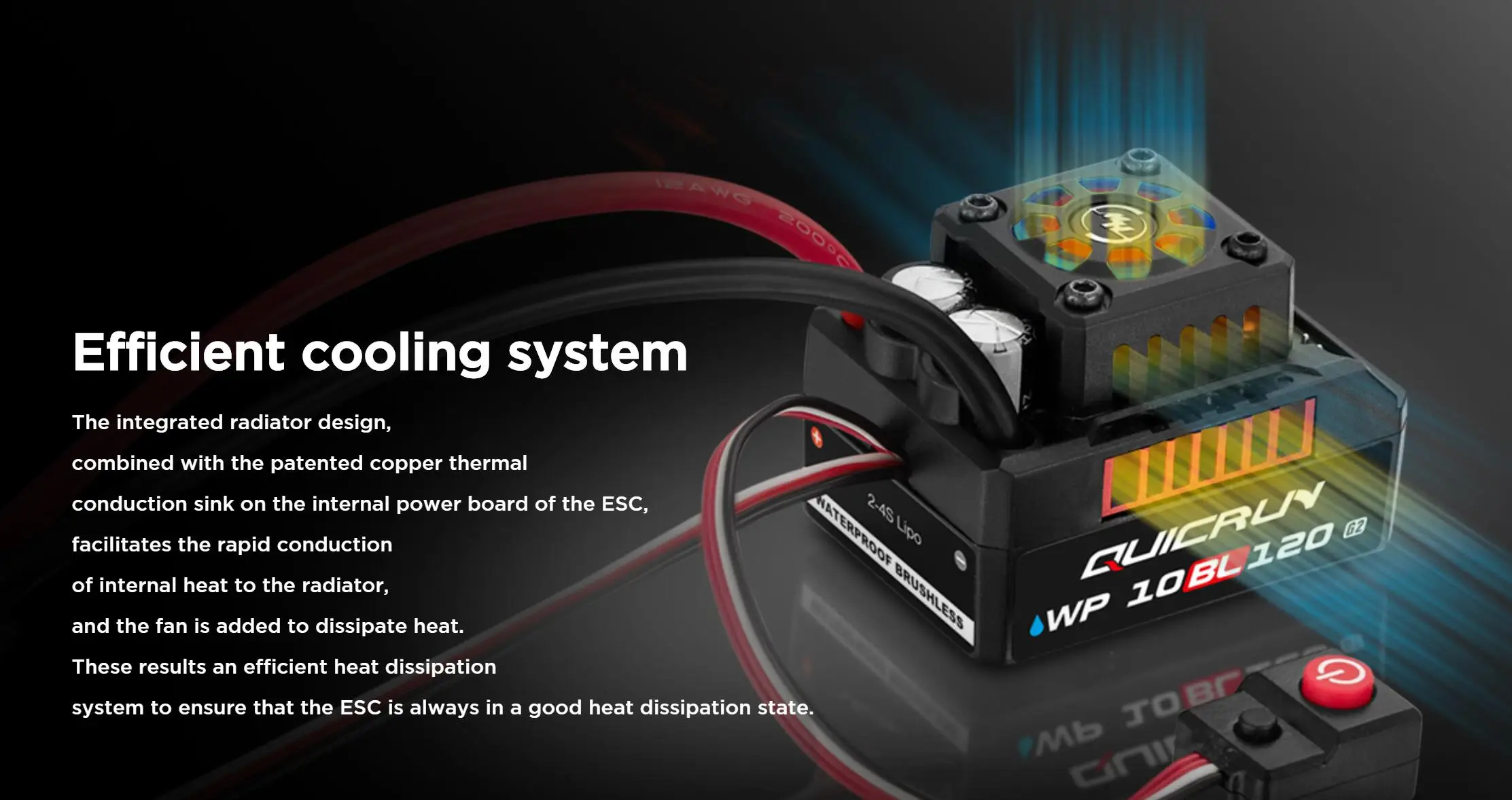HobbyWing QuicRun WP 10BL120 G2 120 A wasserdichter sensorloser bürstenloser ESC-Geschwindigkeitsregler 3652 3660 G2-Motor für 1/10 RC-Autos – Detail 9