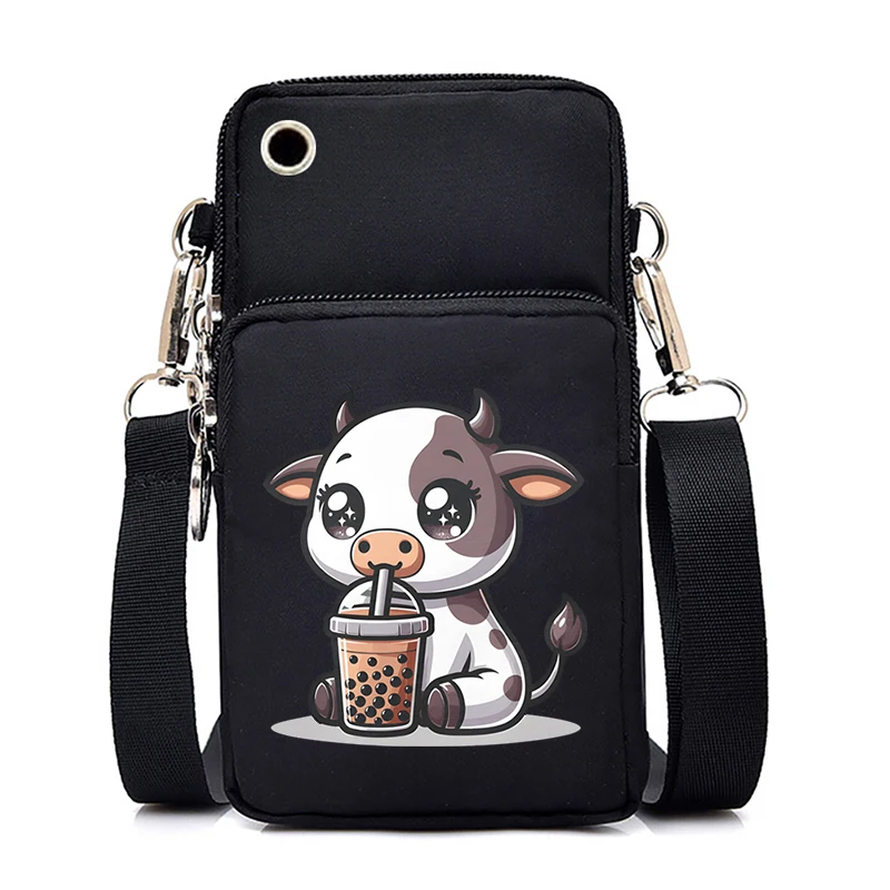 Dog Boba Tea Anime Ladies Mobile Phone Bag Small Shoulder Crossbody Bag Mini Wallet Casual Telephone Messenger Bag Wallet Purse