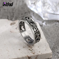 Vintage-Ringe aus 925er-Sterlingsilber für Damen, blumenförmiger, ausgehöhlter Ring, modischer edler Schmuck, Geschenk, große Silberringe