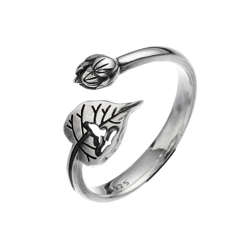 Personality Hollow Leaf Lotus Seedpod Pattern Ring Female Finger Accessories Retro S925 Silver Ring For Women Jewelry Adjustable