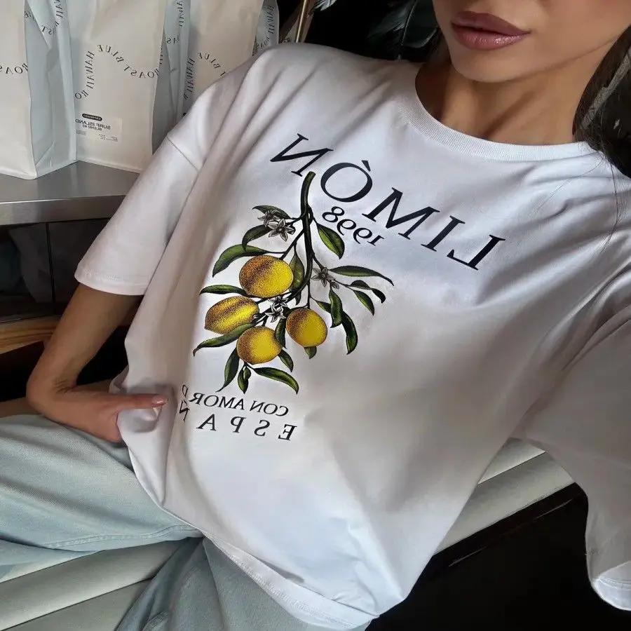 

American Style, Youthful Print, Niche, Trendy, Pure Cotton Short-sleeved Fashion Brand Loose Elegant and Versatile T-shirt Trend