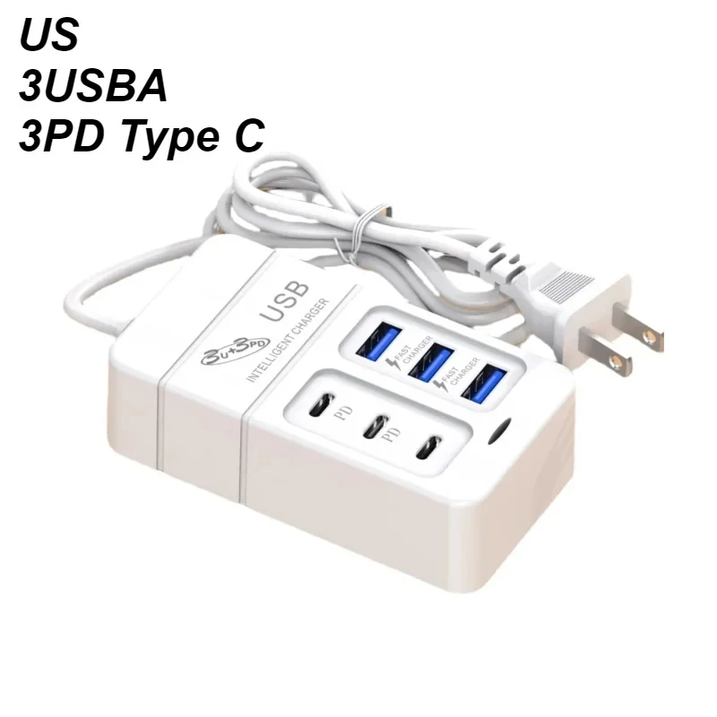 

Многопортовое быстрое зарядное устройство PD, 35 Вт, 3 USB + 3 типа C, быстрая зарядка, зарядное устройство для мобильного телефона, адаптер USB-концентратора, вилка европейского стандарта, США, настенное зарядное устройство