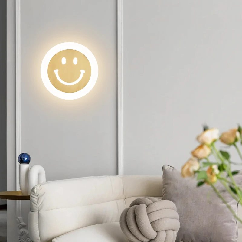 BERTH Creative Smiley Style Sconce Light Modern Brass Wall Lamp LED 3 Colors for Home Bed Room Decor