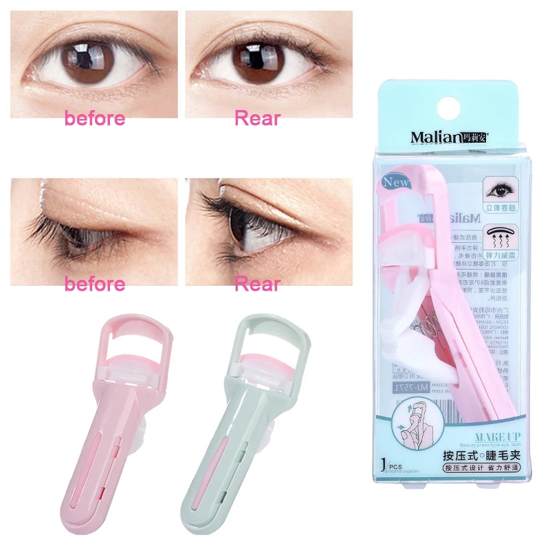 New 2 colors Portable  Women Pressing  Eyelash Curler Curling Lasting Eyelashes Cosmetic Beauty Makeup Tool Light and convenient