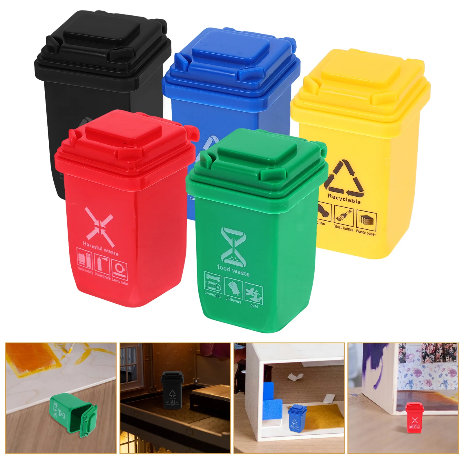 

5 Pcs Trash Garbage Cans Mini Cars Toys Miniature Bin Decorate Plastic Small House Model