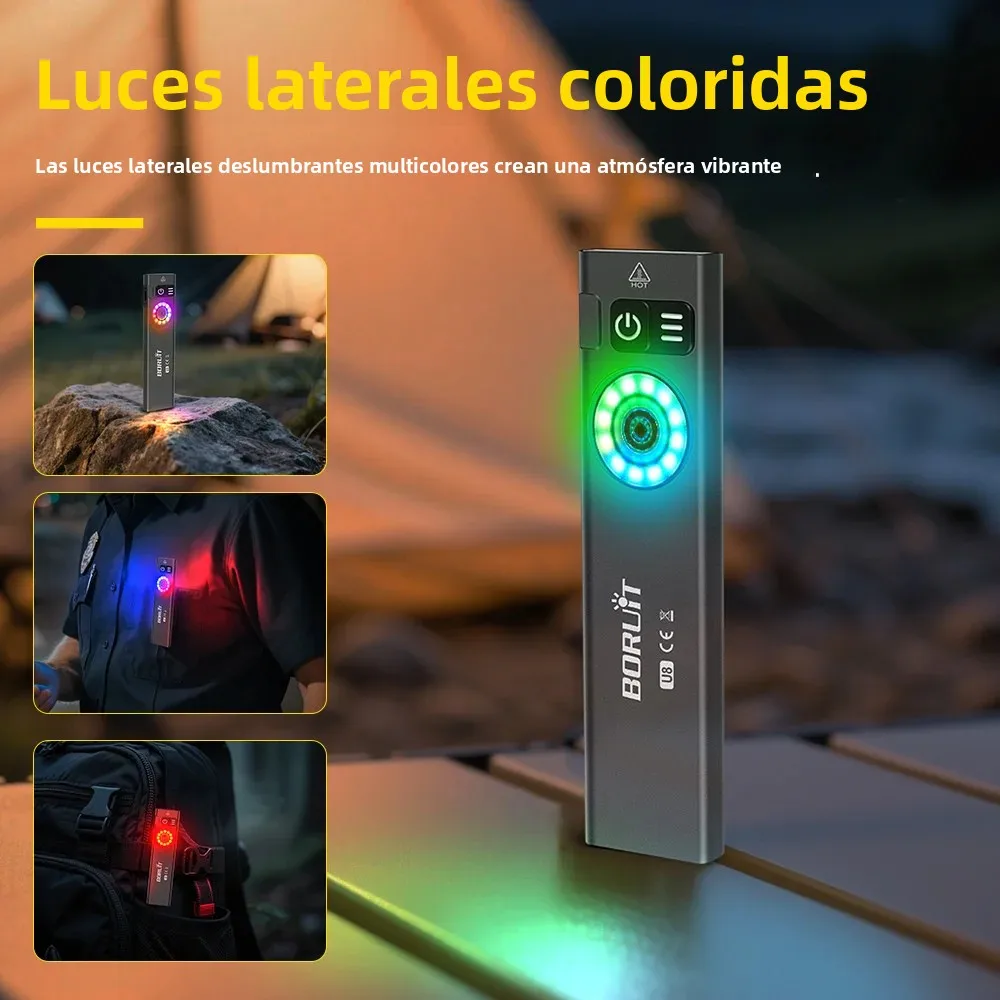 BORUiT U8 650LM EDC linterna LED tipo C linterna de trabajo recargable con imán impermeable linterna de bolsillo para acampar