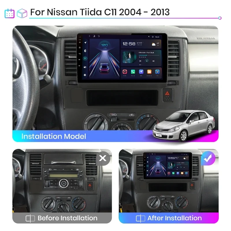 Radio con GPS para coche, reproductor Multimedia con Android 13, 2Din, DSP, DVD, 4G, Wifi, Carplay, Navi, para Nissan Tiida C11 2004 - 2013