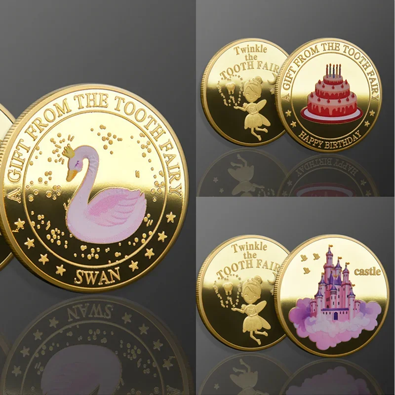 1PC Color Commemorative Coin Cartoon Fairy Teeth Exchange Gift Swan Memorial Day Decorative Product Creative Birthday Party Coin