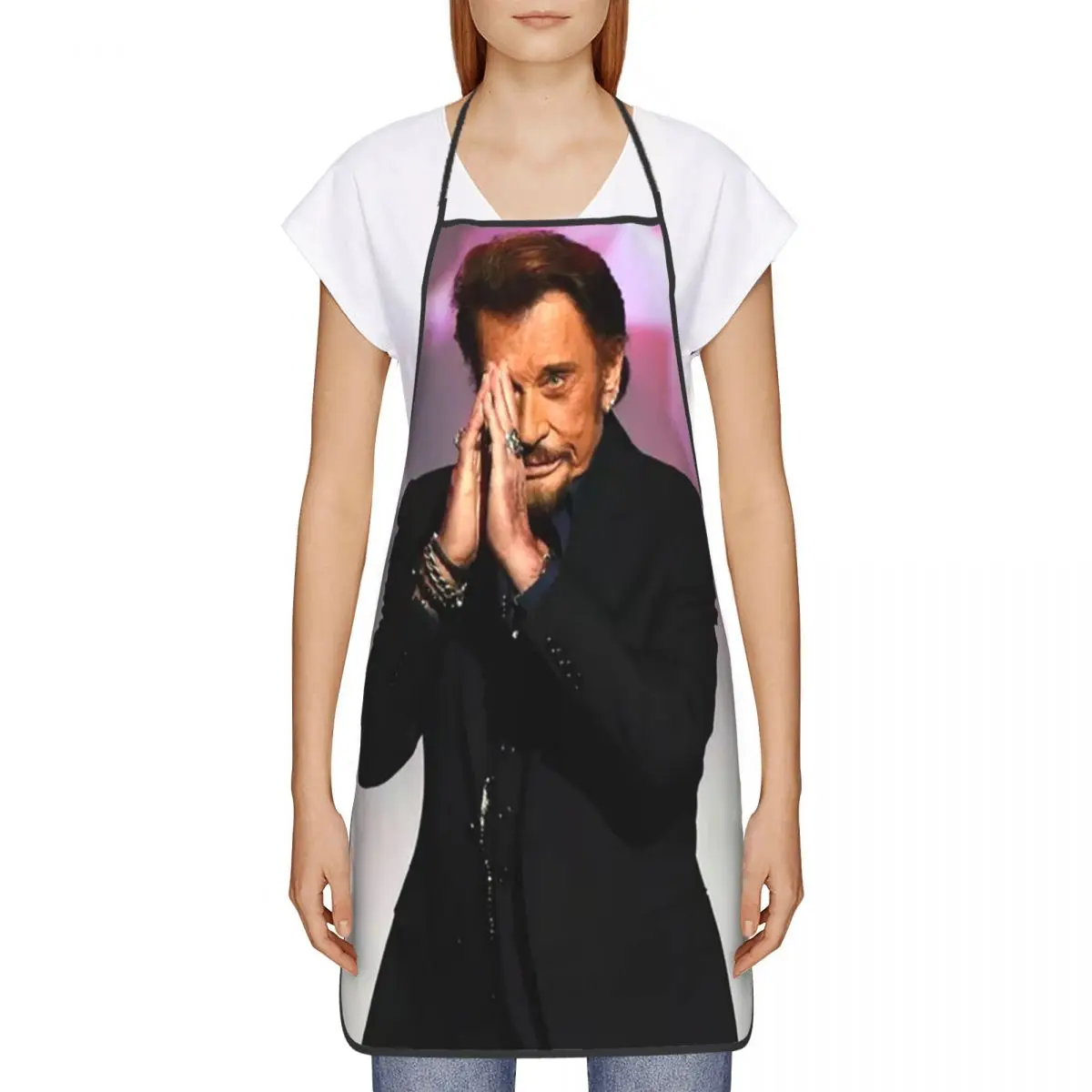 Custom Bib Rock Johnny Hallyday Apron Men Women Unisex Adult Chef Cooking Kitchen French Singer Music Tablier Cuisine Baking