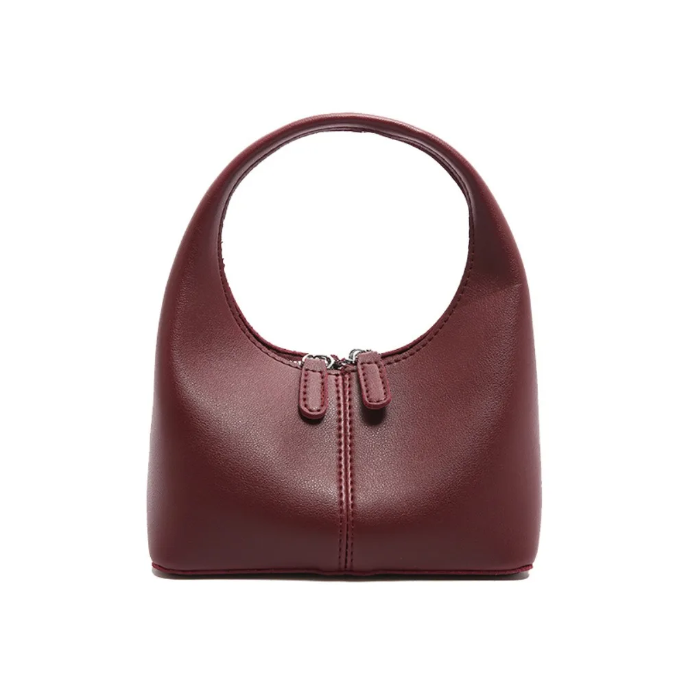 

Casual Elegant Pu Leather Handbag French Style Zipper Crescent Bag Fashionable Retro Color Underarm Bag Shopping