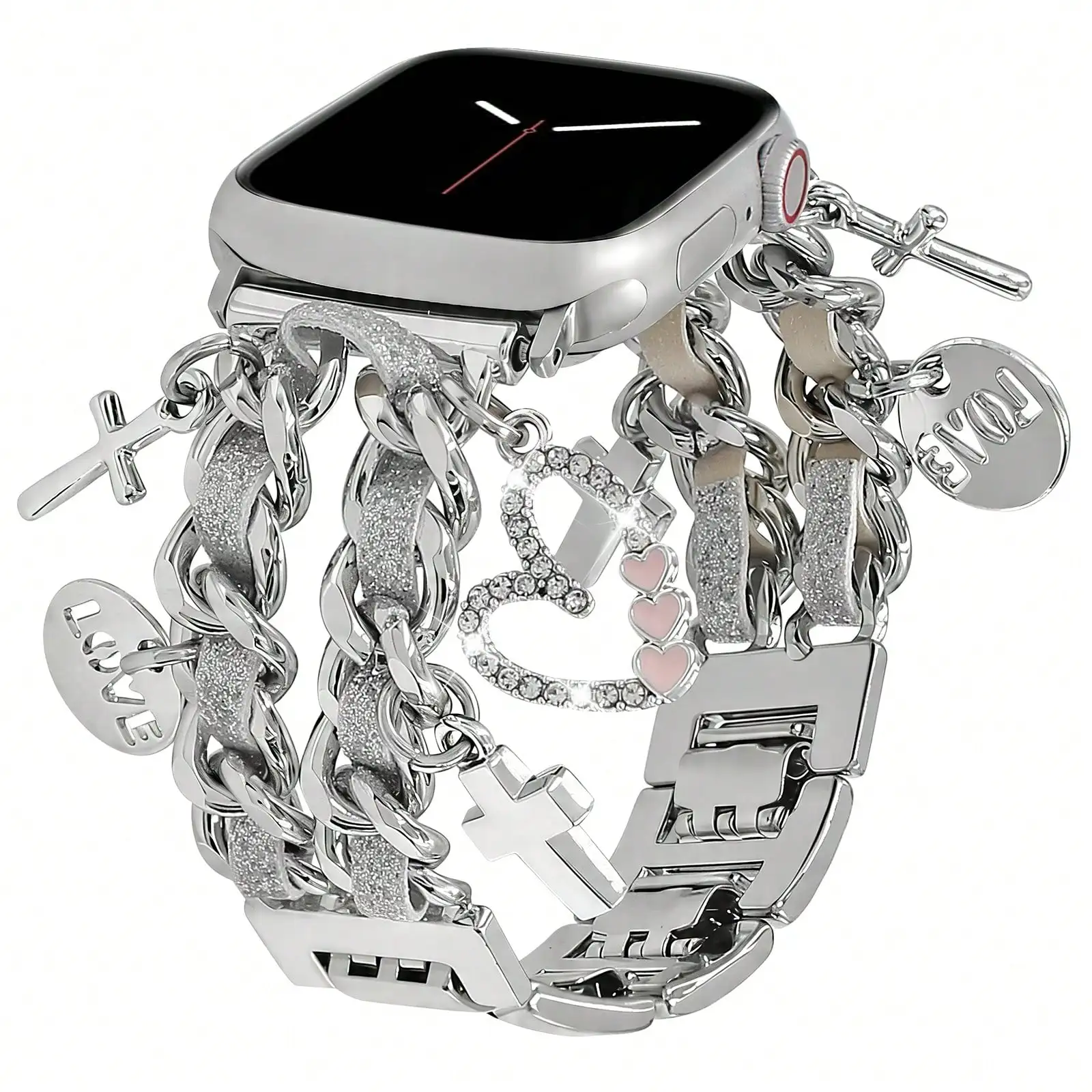 

1pc Fashion Dual-Layer Shiny Leather Hollow Heart-Shaped Smart Watch Band, Compatible With Apple Watch 38/40/41/42/44/45/46/49mm, Suitable For Apple Watch Ultra/SE/10/9/8/7/6/5/4/3/2/1 Series, Adjustable Length, Easy To Operate (Watch And Case Not Include