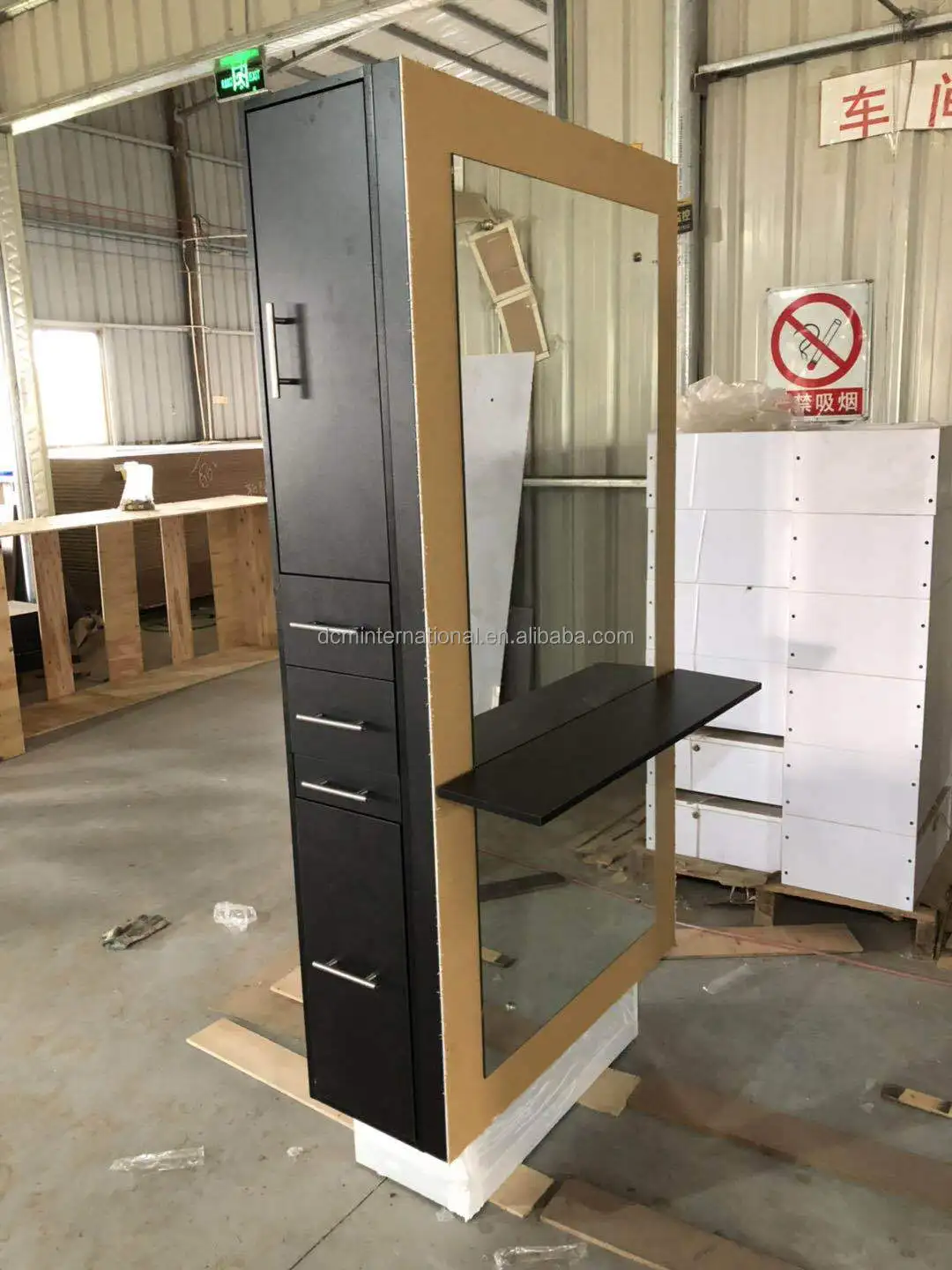 Friseursalonmöbel Spiegelstation mit Stauraum, doppelseitiger Friseurspiegel