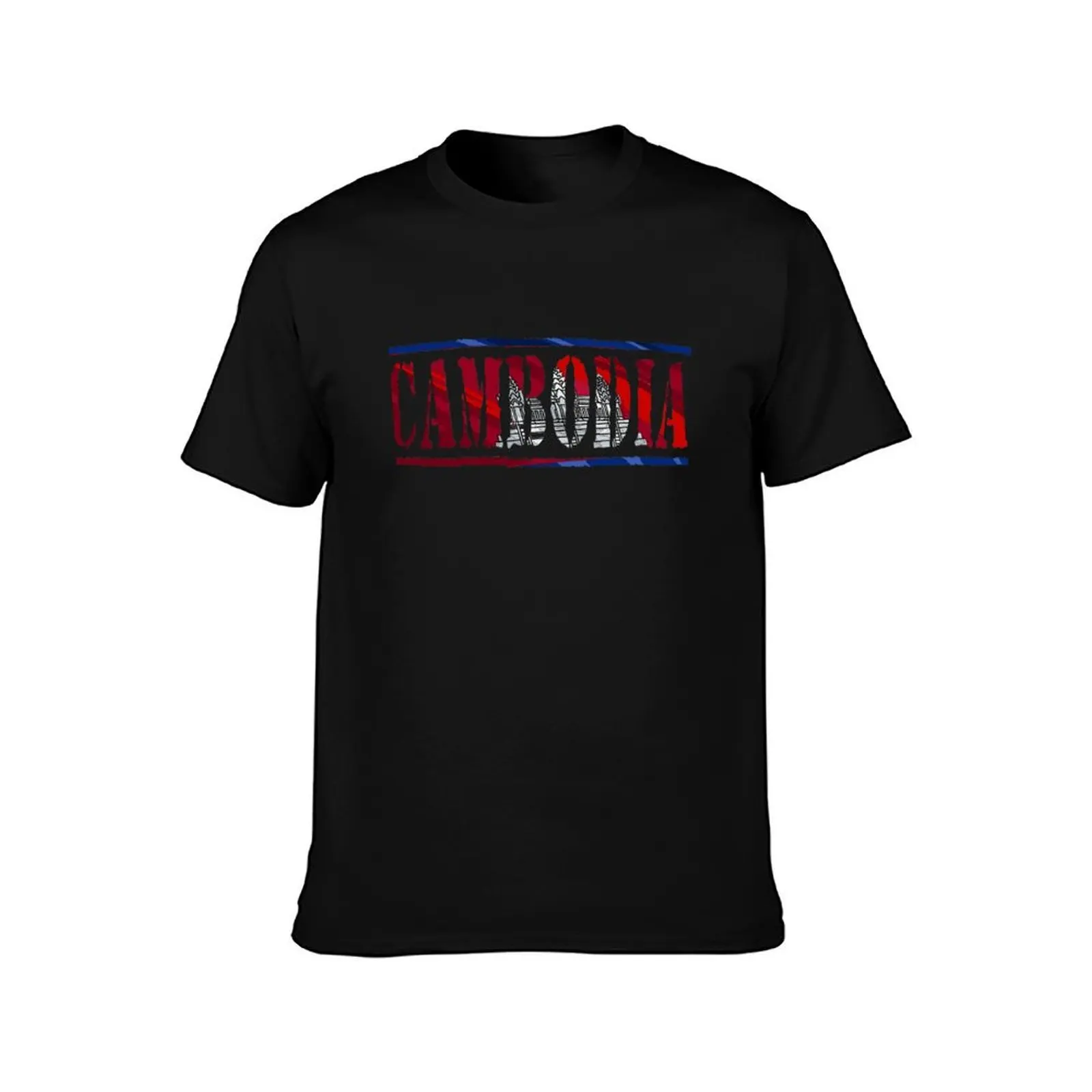 Cambodia Fancy Font with Flag T-Shirt Plus Size Basic Cotton T-Shirt