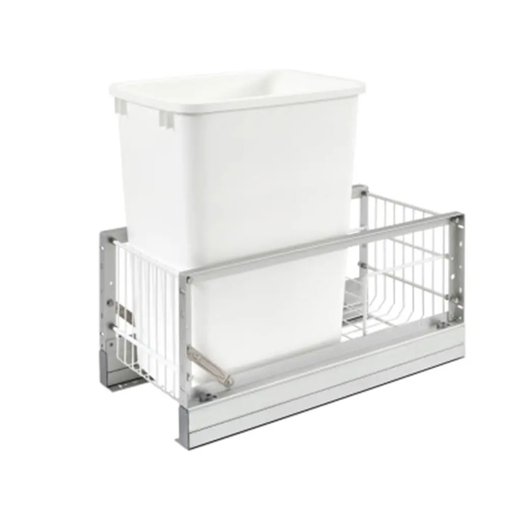 

Single Pullout Waste Container Storage or Kitchen Base Cabi, 35 Qt Trash Cans with Sot-Close Slides, Silver & White, 5349-15DM-1