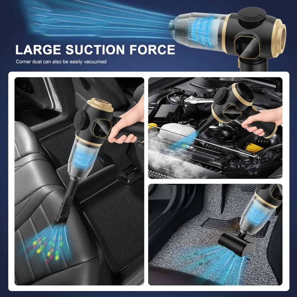 Compact Vacuum Car Vacuum Cleaner Easy Maneuverability Extended Suction Head High Capacity Battery 18*16.5*7cm
