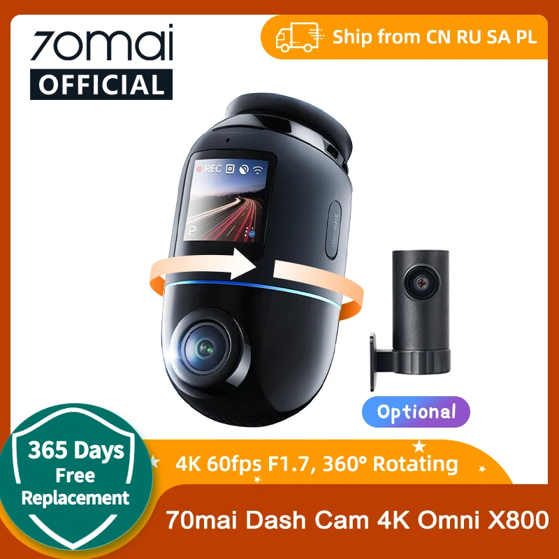 Global Version 70mai Dash Cam 4K Omni X800 360° Rotating Dual-Channel HDR Supported 4G Compatible Supercapacitor 70mai X800 Omni
