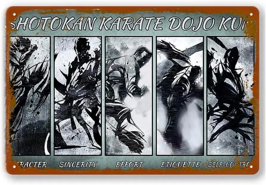Shotokan Karate Dojo Kun персонажи винтажные металлические оловянные знаки алюминиевые знаки современные настенные украшения для спальни офиса дома стены H