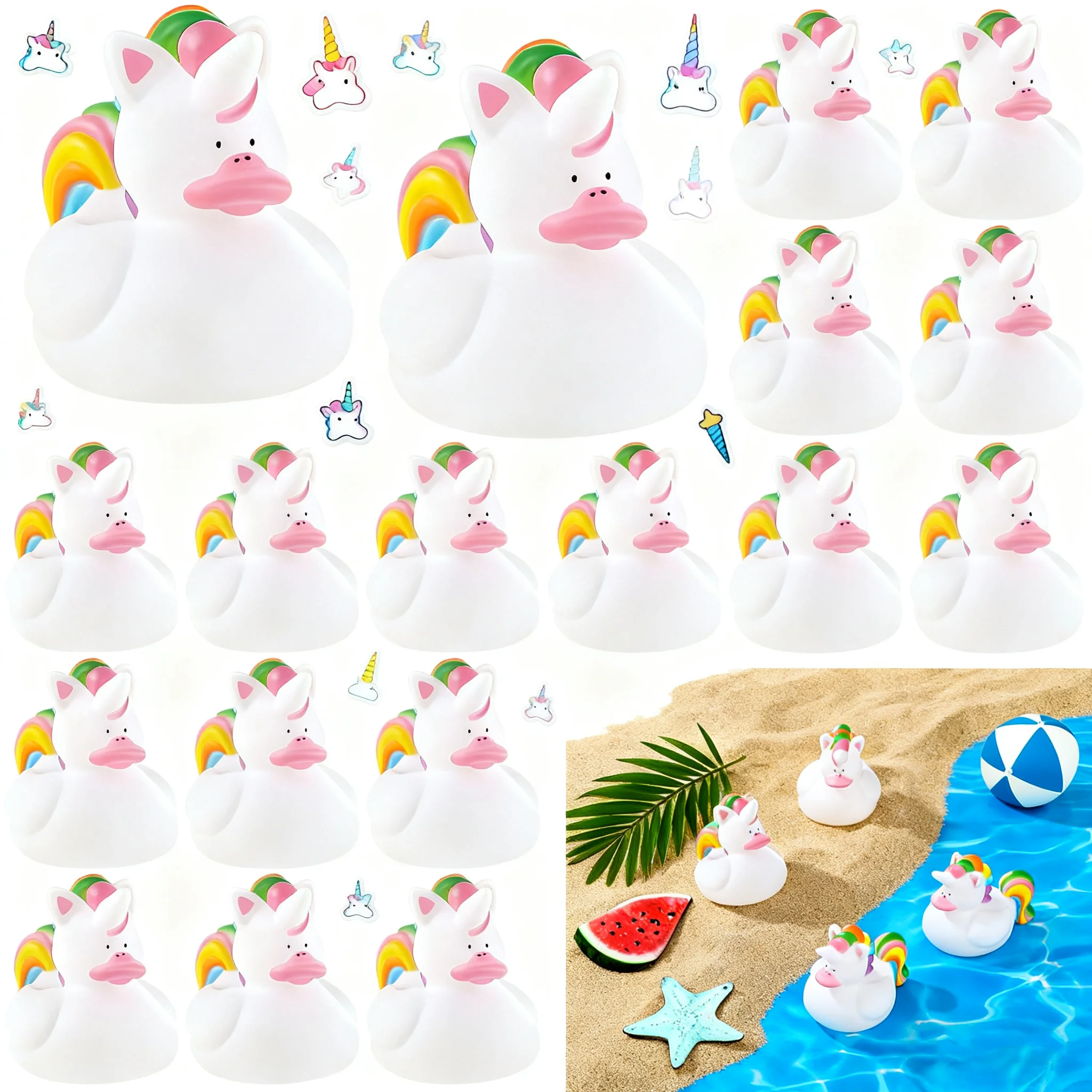 Patos de goma de unicornio, Mini patos de goma a granel, pequeños patos de unicornio de arcoíris, juguetes para niñas y niños, recuerdos de fiesta en la piscina de cumpleaños