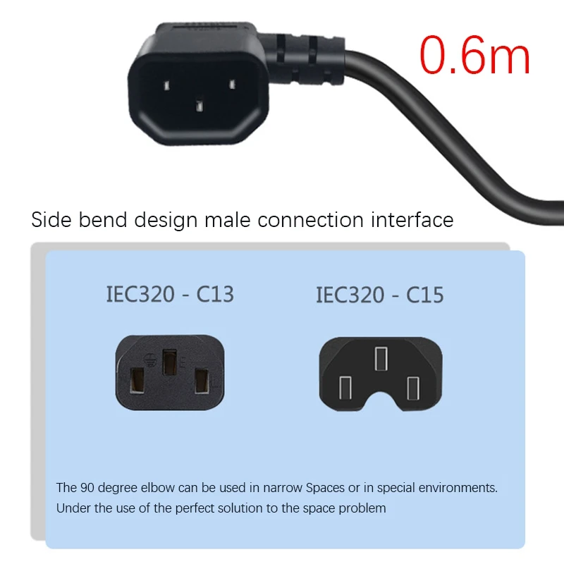 Right Angled IEC 320 C14 Male to C13 Female Cord,C14 to C13 Power Extension Cable for PDU UPS,H05VV-F VDE AC Cord (0.6M)