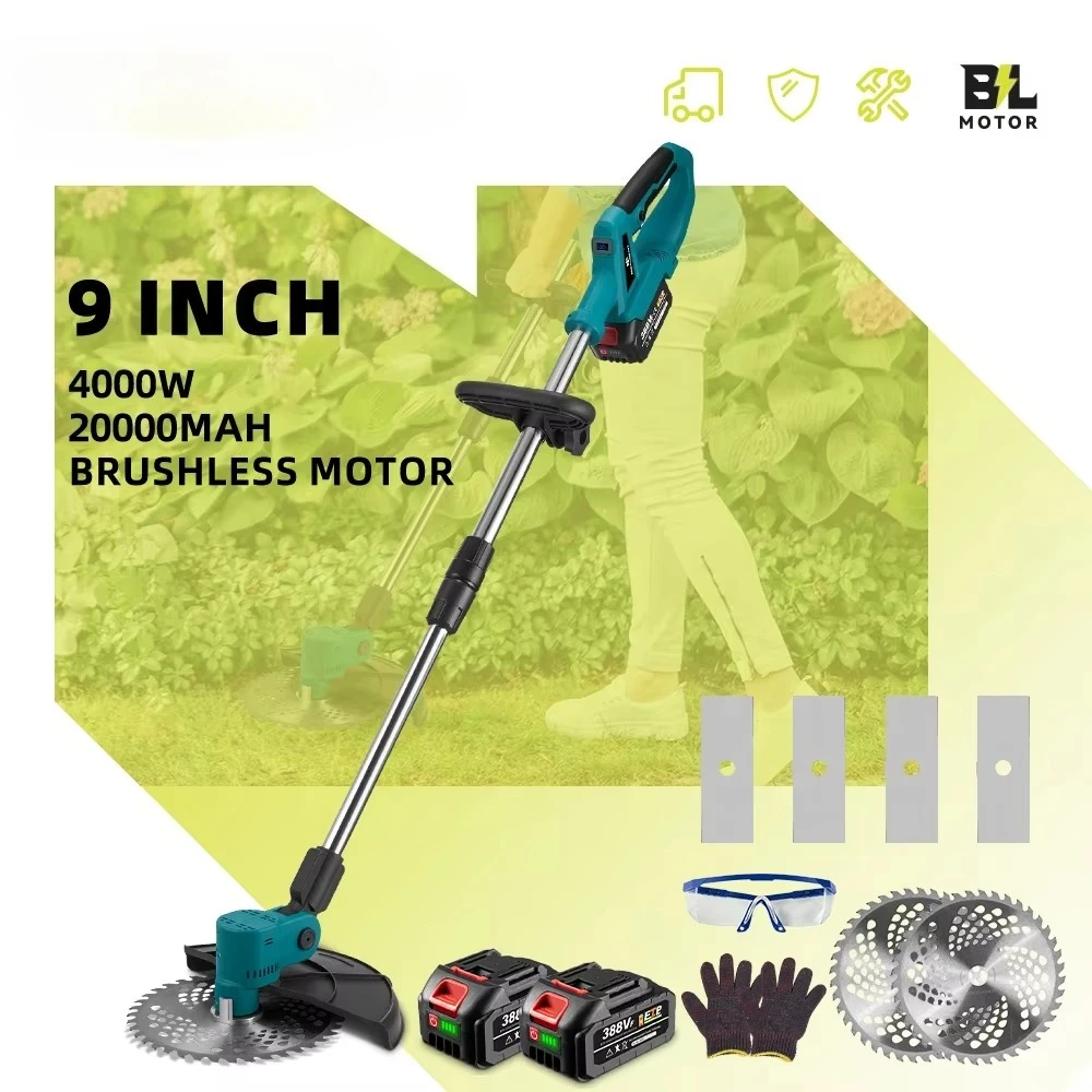 

NewBeny Cordless Electric Brushless Lawn Mower 4000W 9 Inch Rechargeable Battery Grass Trimmer Garden Tool for Pruning