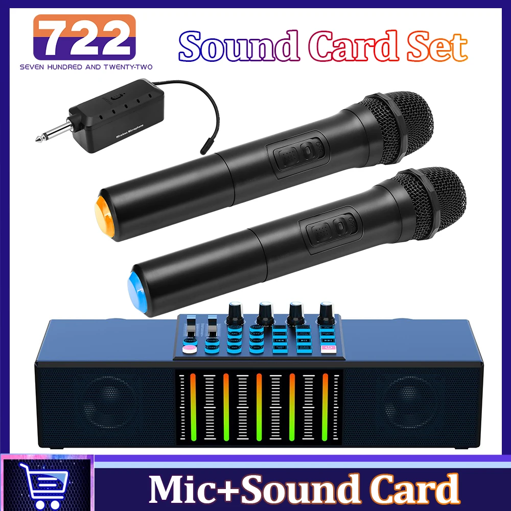 

Live Singing DJ Equipment Sound Card + 2 Pcs Microphone Audio Mixer For Home Karaoke Singing Mixing Studio Recording Sound Table