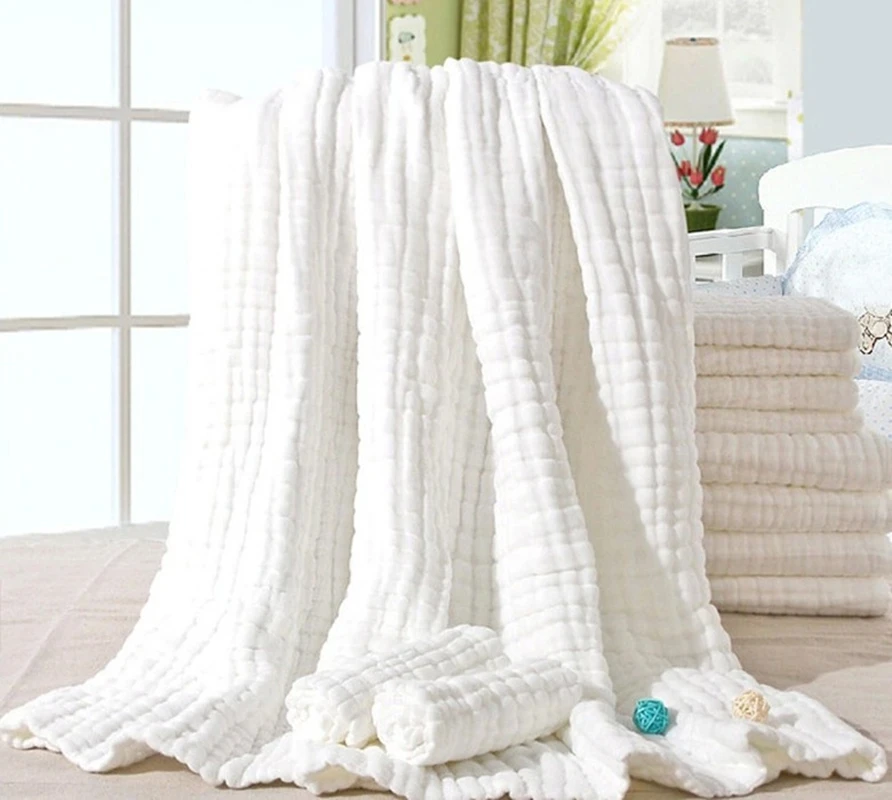 100 Pieces 8 Layers Crinkle Cotton Gauze Blanket 100% Cotton White Color 110 x 110 Cm Baby Blanket 360 Grams  Customize