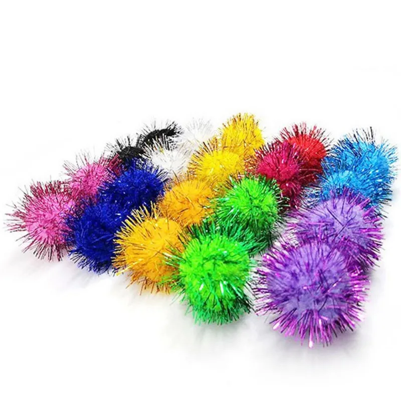 Crinkle Balls Cat Toy Assorted Color Flash Tinsel Pom Poms 10/20/30/50/100PCS A Bag for Home Indoor Kitten Christmas Pet Gifts