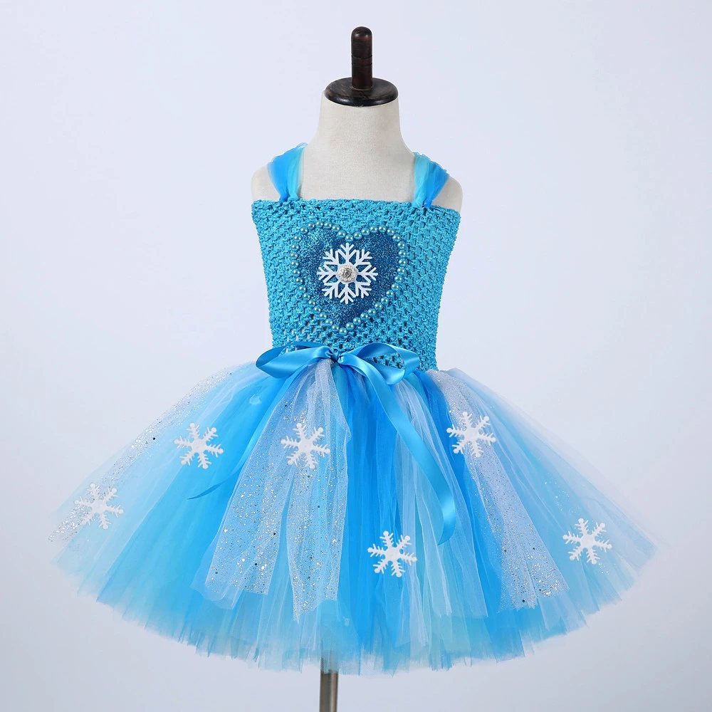 Sparkly Elsa Princess Dresses for Girls Snow Queen Ballet Tutus Kids Halloween Christmas Costume Girl Snowflakes Birthday Outfit