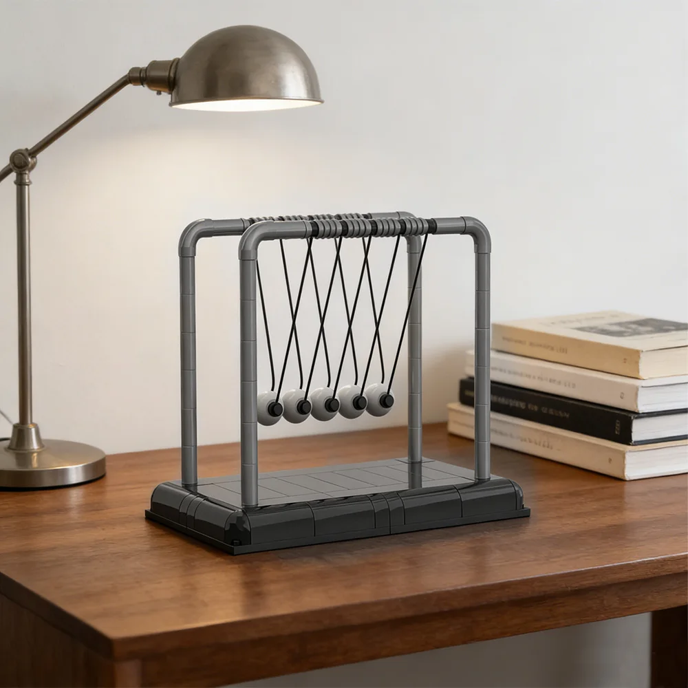 

MOC Newton's Cradle Building Blocks Modular Kinetic Sculpture Desktop Decorative Bricks Toy Adult Gift