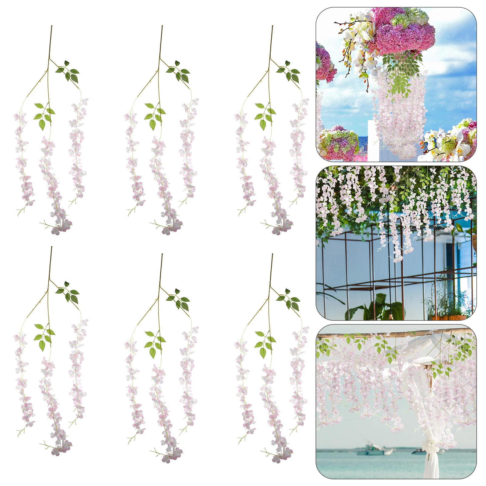

6Pcs Simulated Wisteria Hanging Flowers Wedding Decor Artificial Fake Wisteria Vine Garland for Party Centerpiece Wall