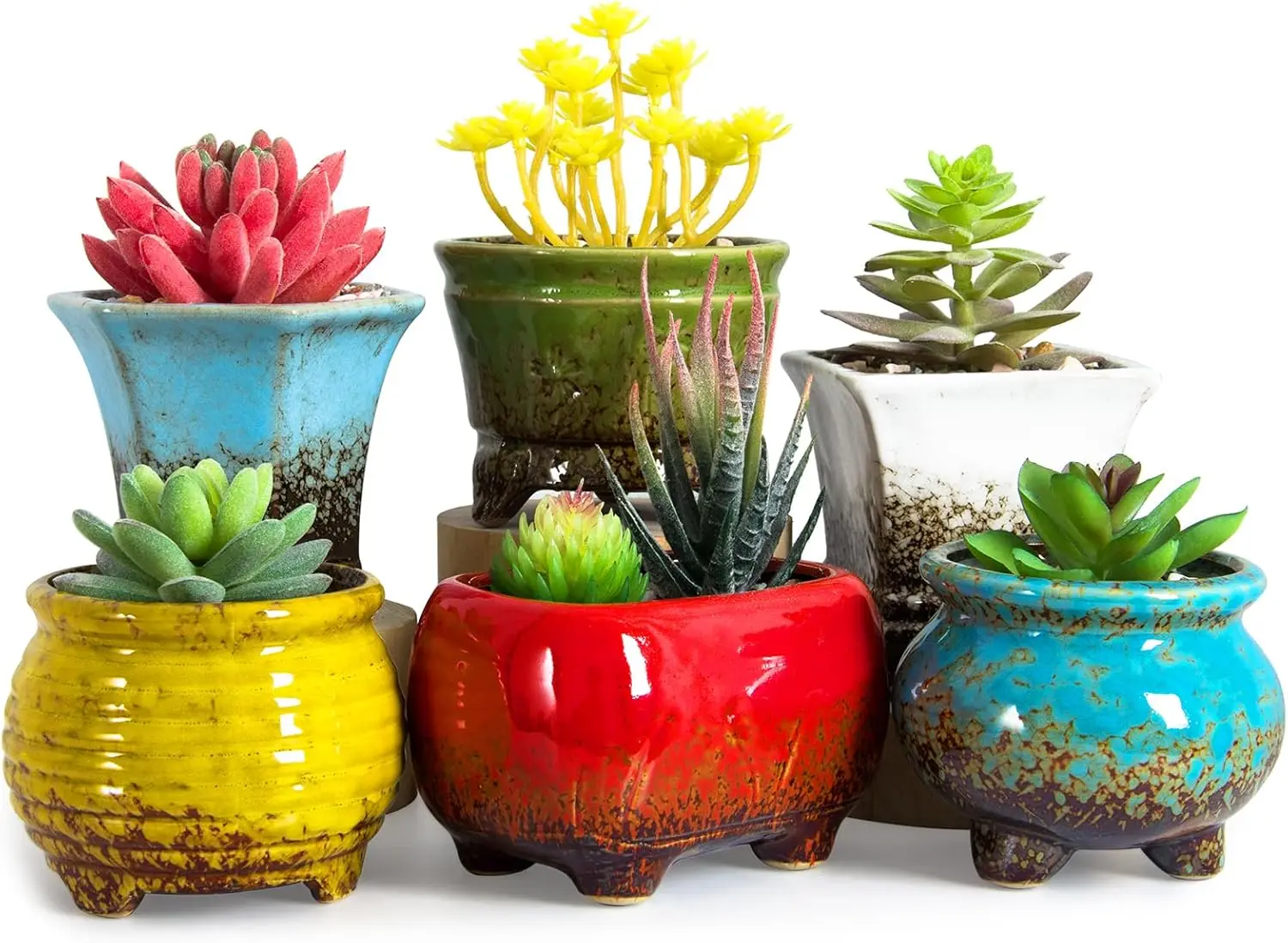 

Succulent Pots - Small Succulent Plant Pots with Drainage Set of 6, Ceramic Cactus Planter Pots for Indoor Unique Flower