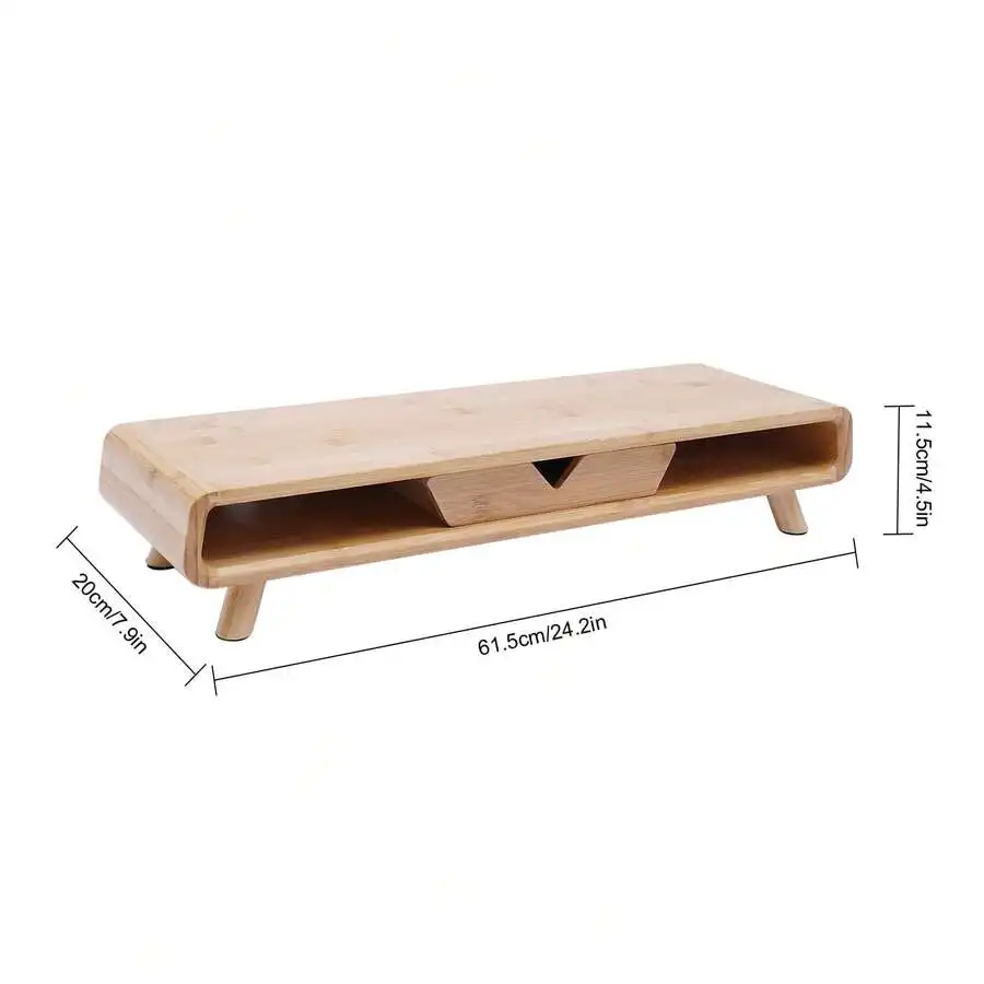Bamboo Monitor Stand Riser, No Assembly Required Exquisite Monitor Stand With Drawer, Ergonomic Height Wood Monitor Stand