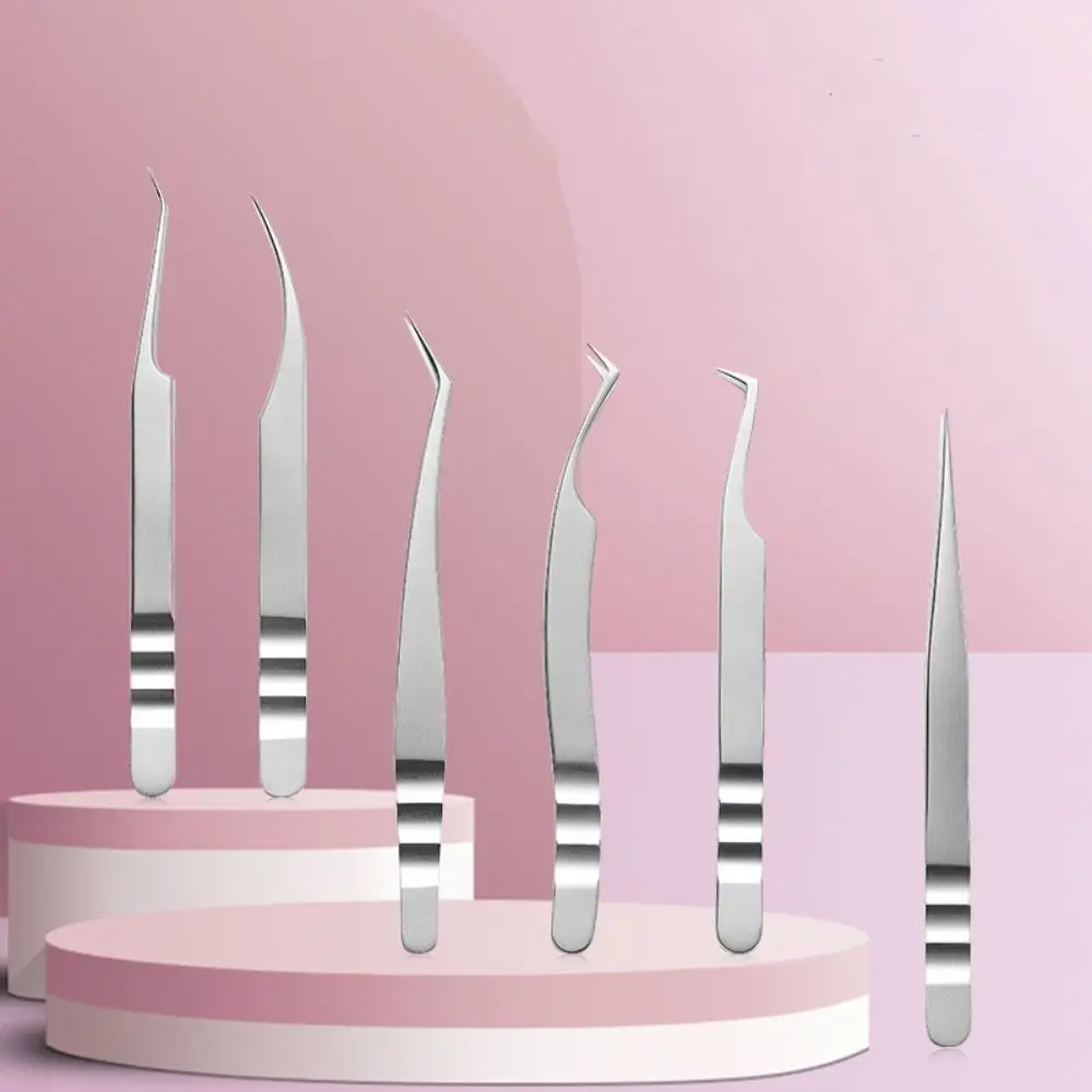 อุปกรณ์เสริมสแตนเลสขนตาแหนบเงิน Superhard Eyelash Tweezer Anti-Static แหนบผู้หญิง