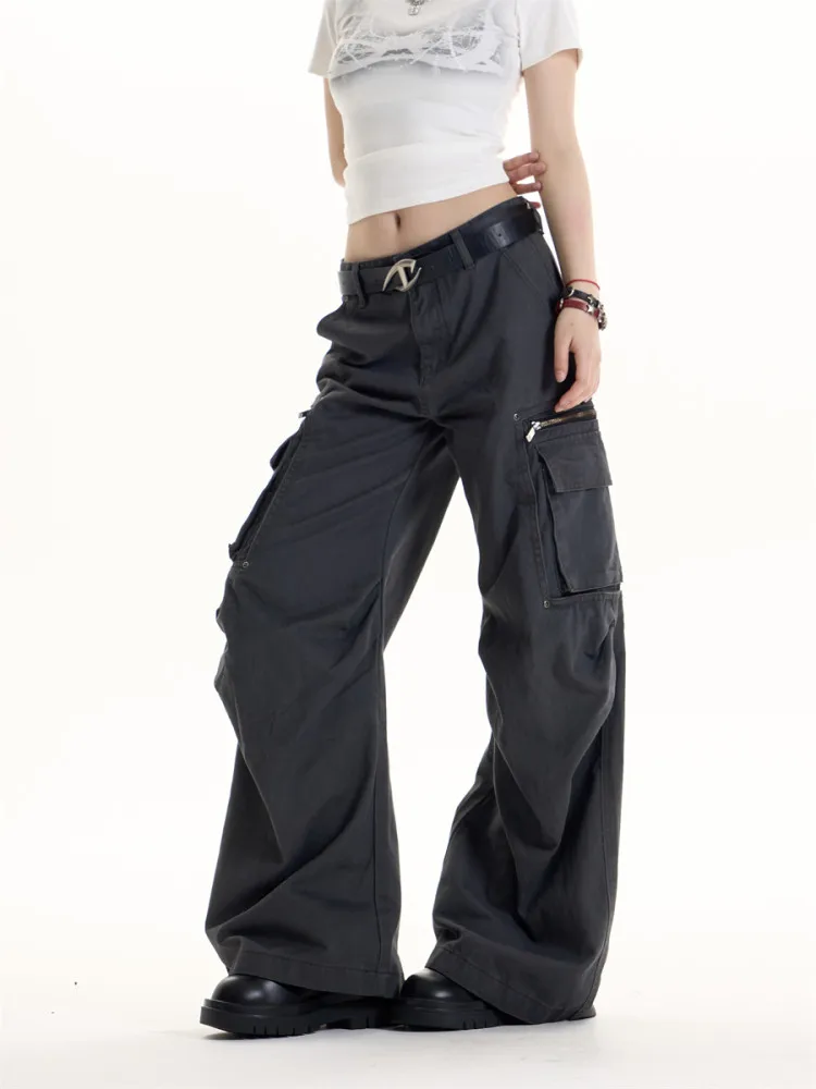

Retro American High Street Men's And Women's Casual Straight Leg Trousers with Multiple Pockets Wide Leg Loose Fit Jeans