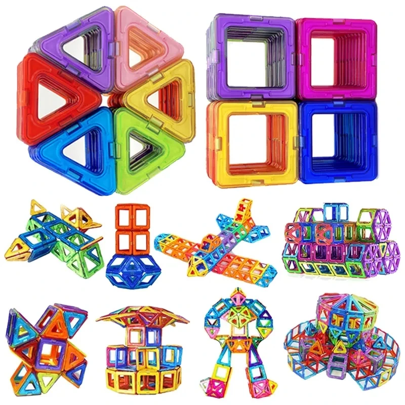 Bloques magnéticos de tamaño grande y Mini para niños, conjunto de diseñador, modelo de bloques de construcción, juguetes magnéticos educativos